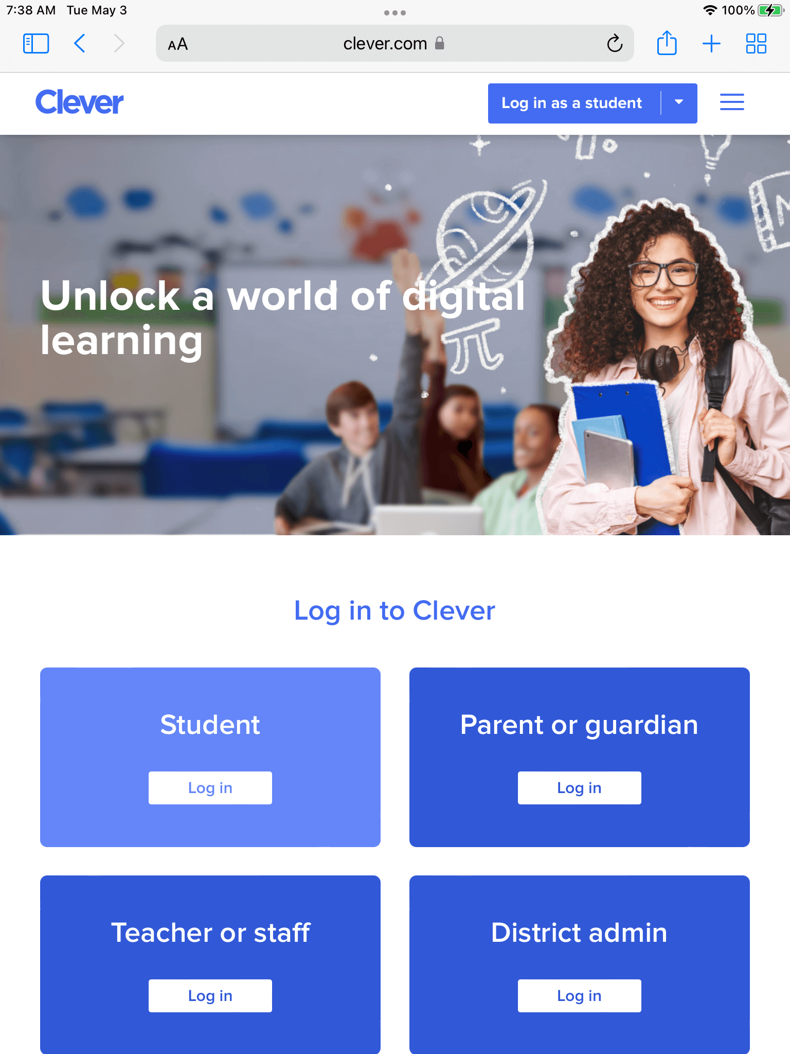 Screenshot of the Clever.com homepage