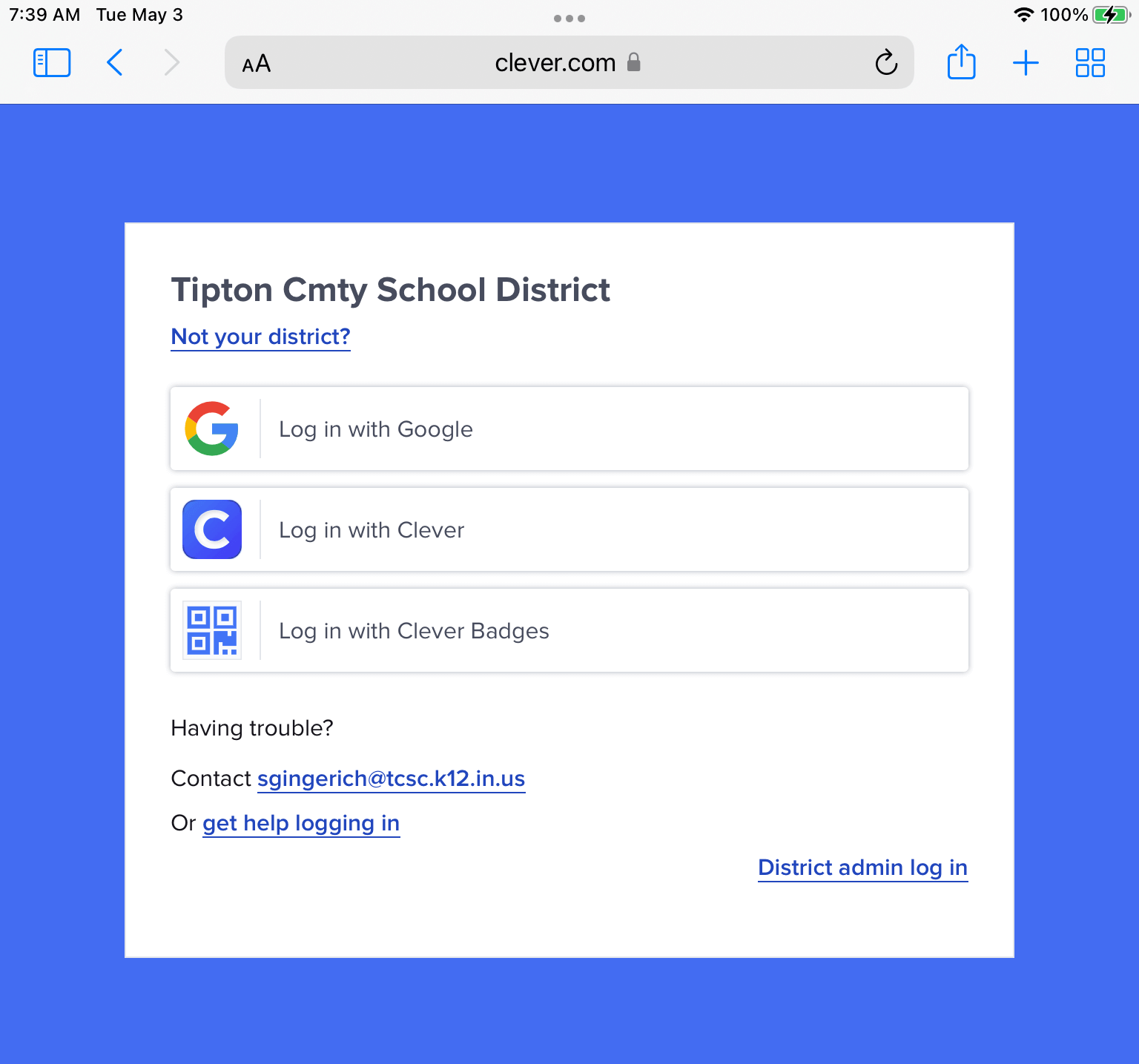 Screenshot showing different ways students can sign in to Clever, including Google, Clever, and Clever Badges.