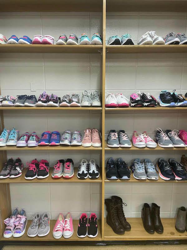 Several rows of new shoes arranged nicely